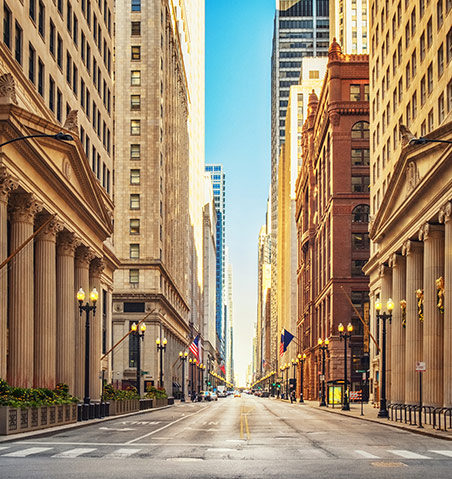 Downtown Chicago streets, location of Scott D. Pollock and Associates, immigration lawyer